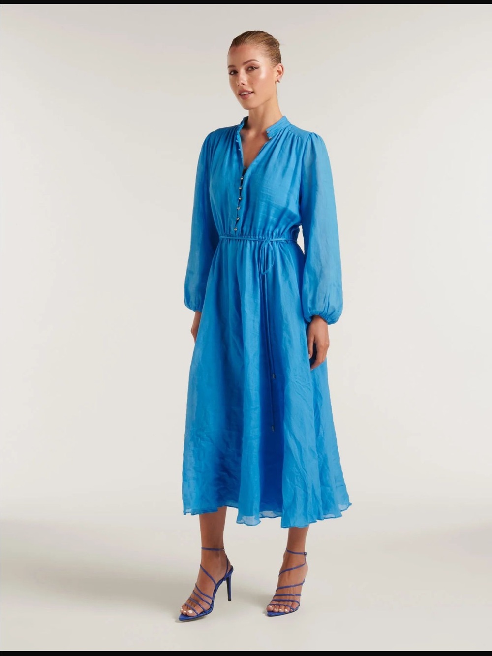 Ever New Bright Blue Button-Front Midi Dress